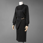FENDI フェンディ / 22AW ブラックジャージドレス Black Jersey O'Lock Belted Midi Dress / FDB877 / size 40 (BLACK) レディース