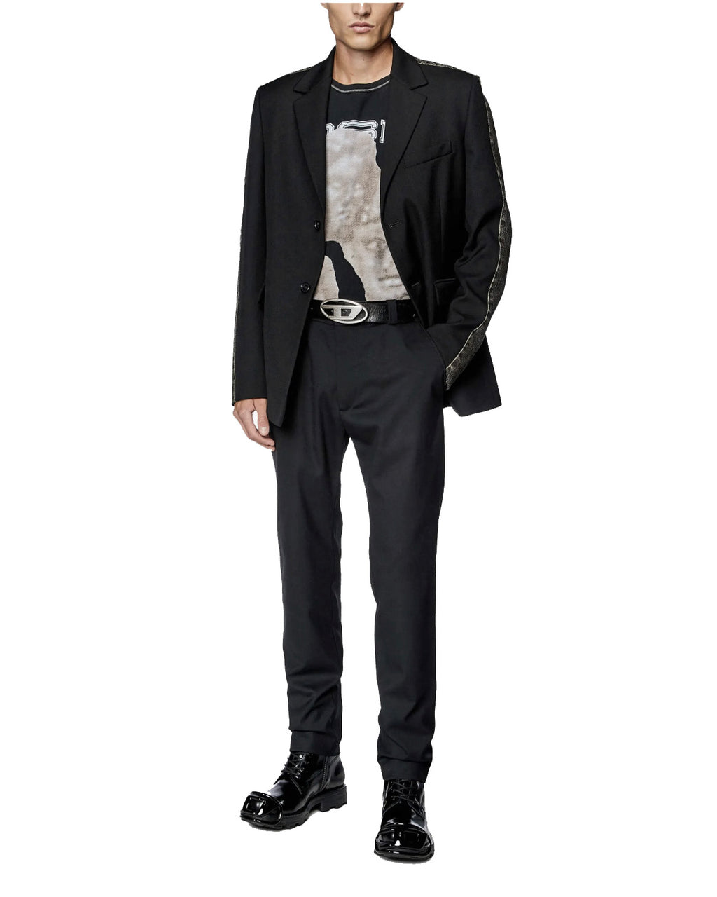 Diesel ディーゼル / 2023AW 美品 J-Wire A デニム切替 ノッチドラペル ジャケット / size 46 (BLACK)