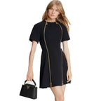 LOUIS VUITTON ルイ ヴィトン / 美品 ダブルジッパー 半袖 フレア ワンピース / size 38 (BLACK)