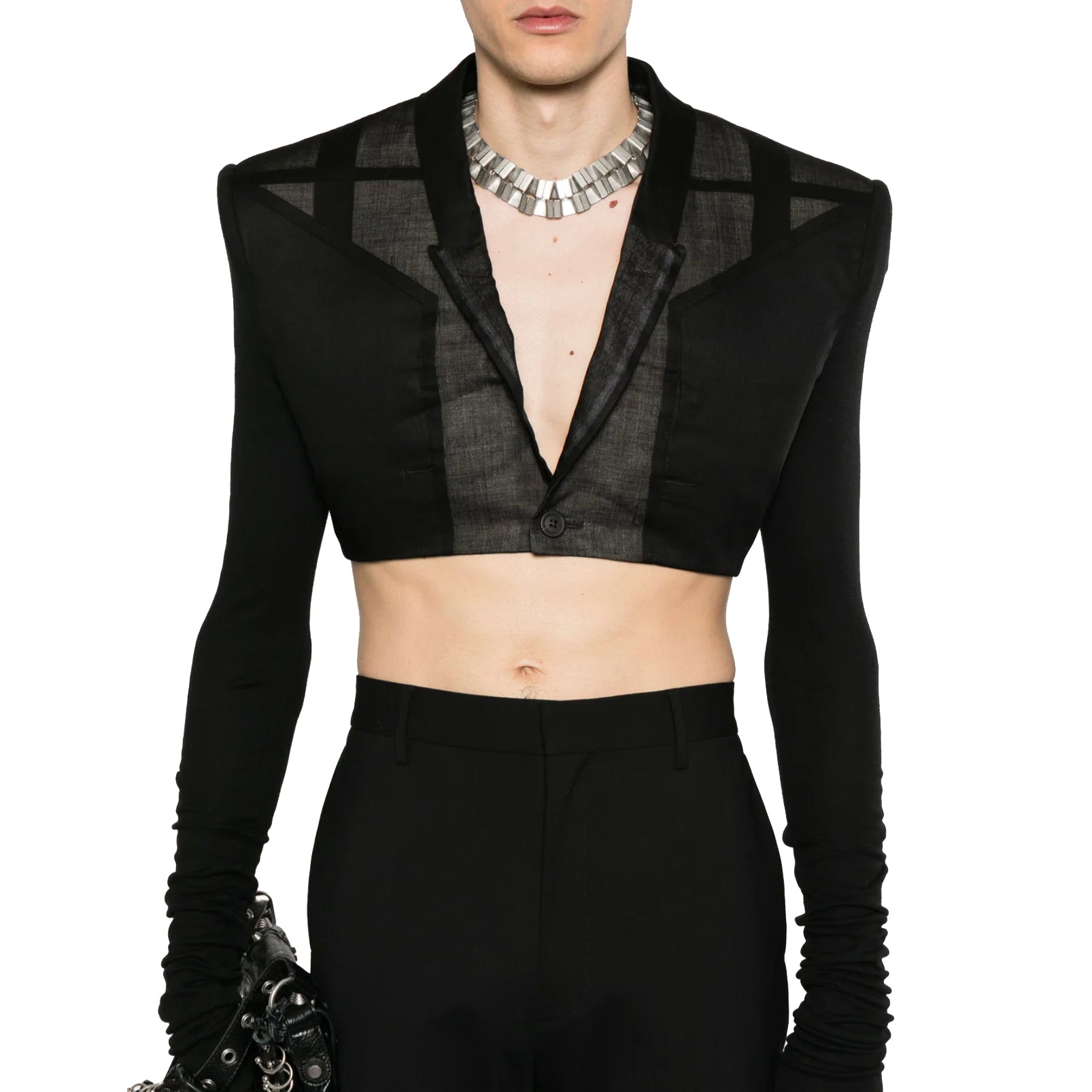 希少 RICK OWENS リックオウエンス / 24SS LIDO / Cobra Micro Tatlin Cropped Blazer / RR01D3754-UMRNC / セミシアー 素材 ジャケット / size 48 (BLACK)