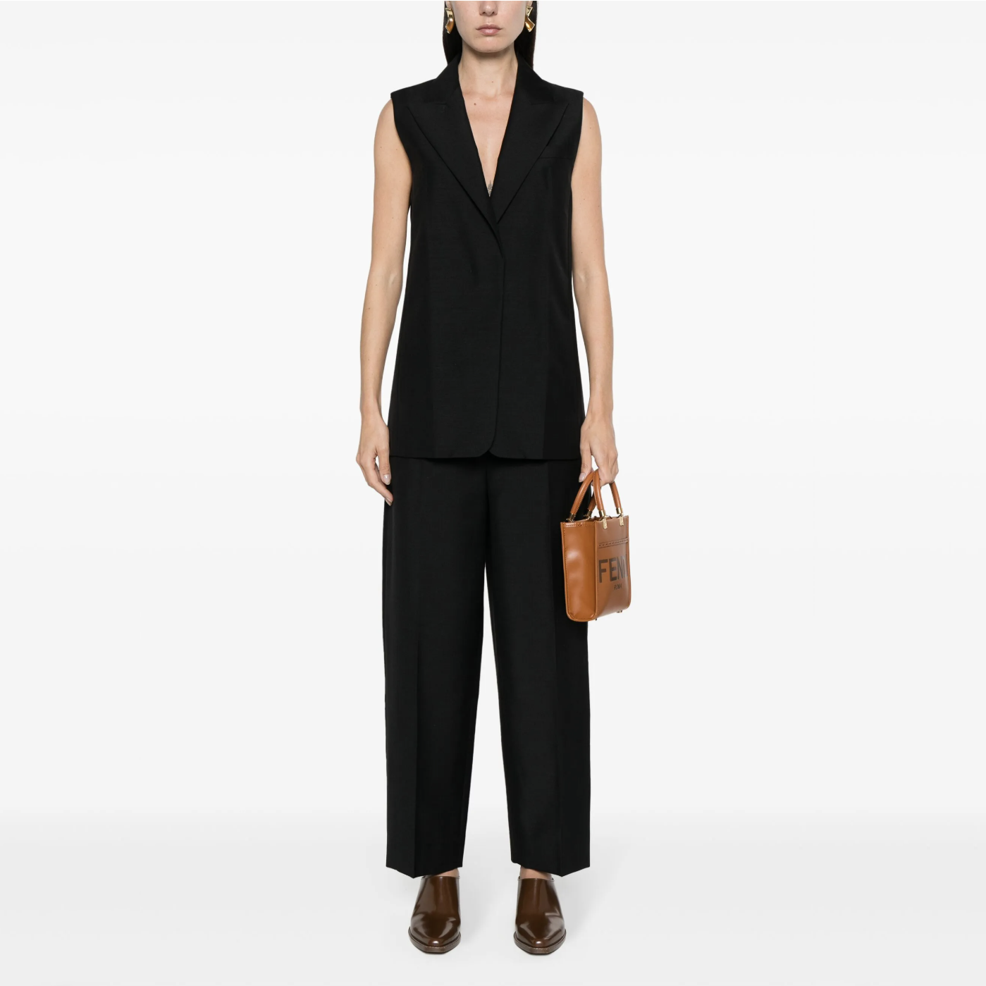 FENDI フェンディ / 24SS キッドモヘア ノースリーブ ジャケット / ベスト ブレザー / FT5990 S9A / size 40 (BLACK) レディース