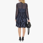 FENDI フェンディ / 19AW 美品 シルクレース インセット 花柄 ワンピース / フリル 長袖ドレス / FDA548 A8E6 / size 40 (NAVY) レディース
