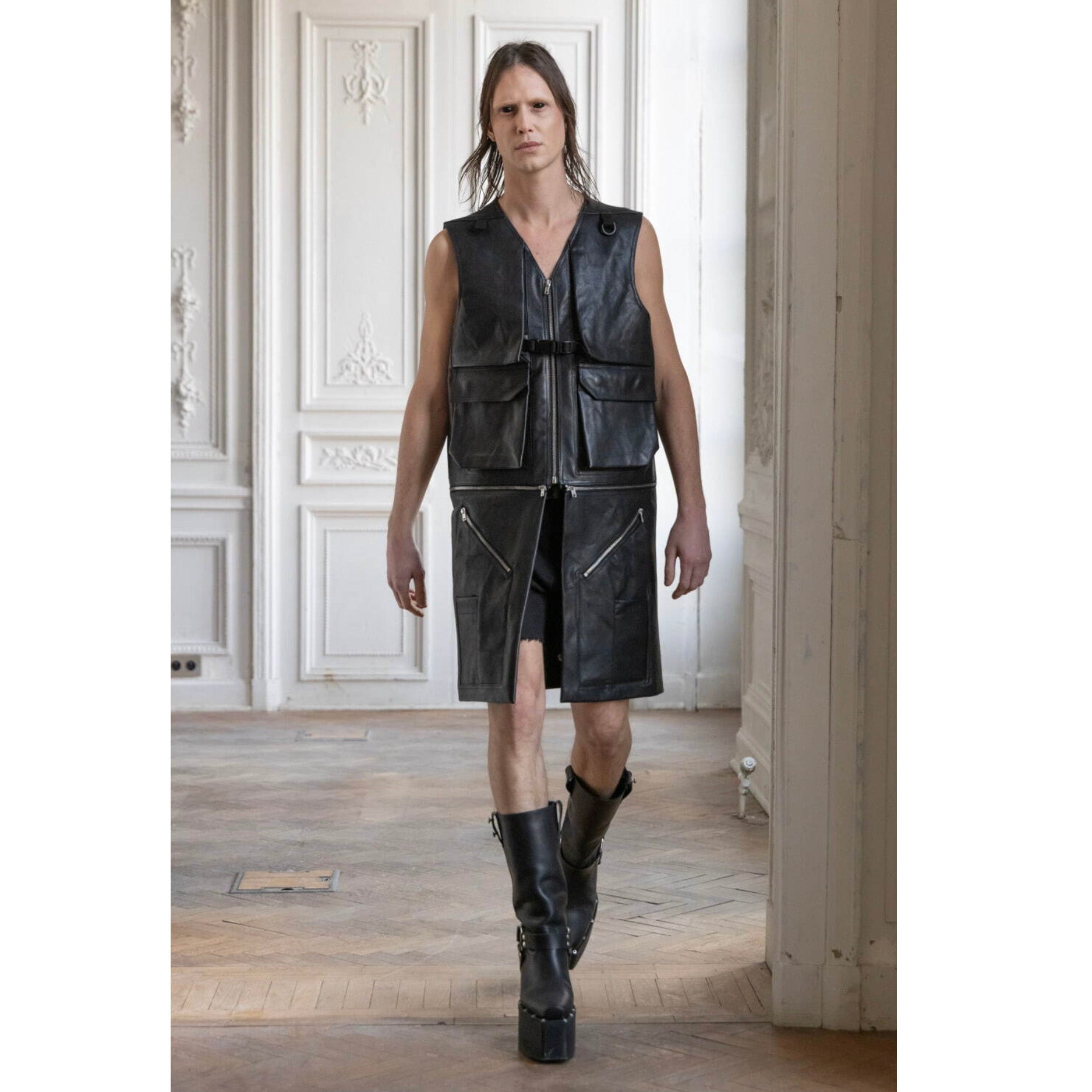 RICK OWENS リックオウエンス / 24AW 美品 Porterville Utility Leather Vest カーフレザー ベスト/ RR02D6911 LOO / size 46 (BLACK)