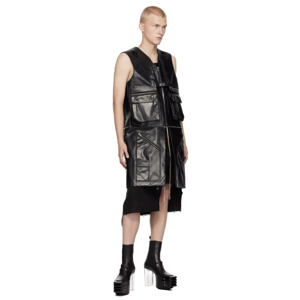 RICK OWENS リックオウエンス / 24AW 美品 Porterville Utility Leather Vest カーフレザー ベスト/ RR02D6911 LOO / size 46 (BLACK)