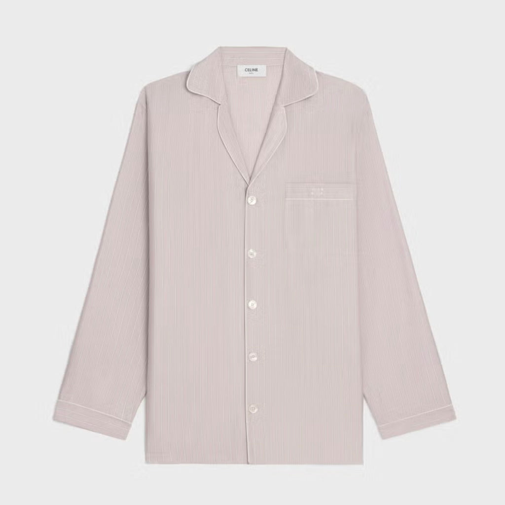 新品 希少 CELINE セリーヌ / 24SS 麻布台ヒルズ限定 トリオンフロゴ入り ストライプシルク パジャマ セットアップ / 長袖シャツ / パンツ / 2C17B948S / 2P26A948S / size 36 (LIGHHT PINK) レディース