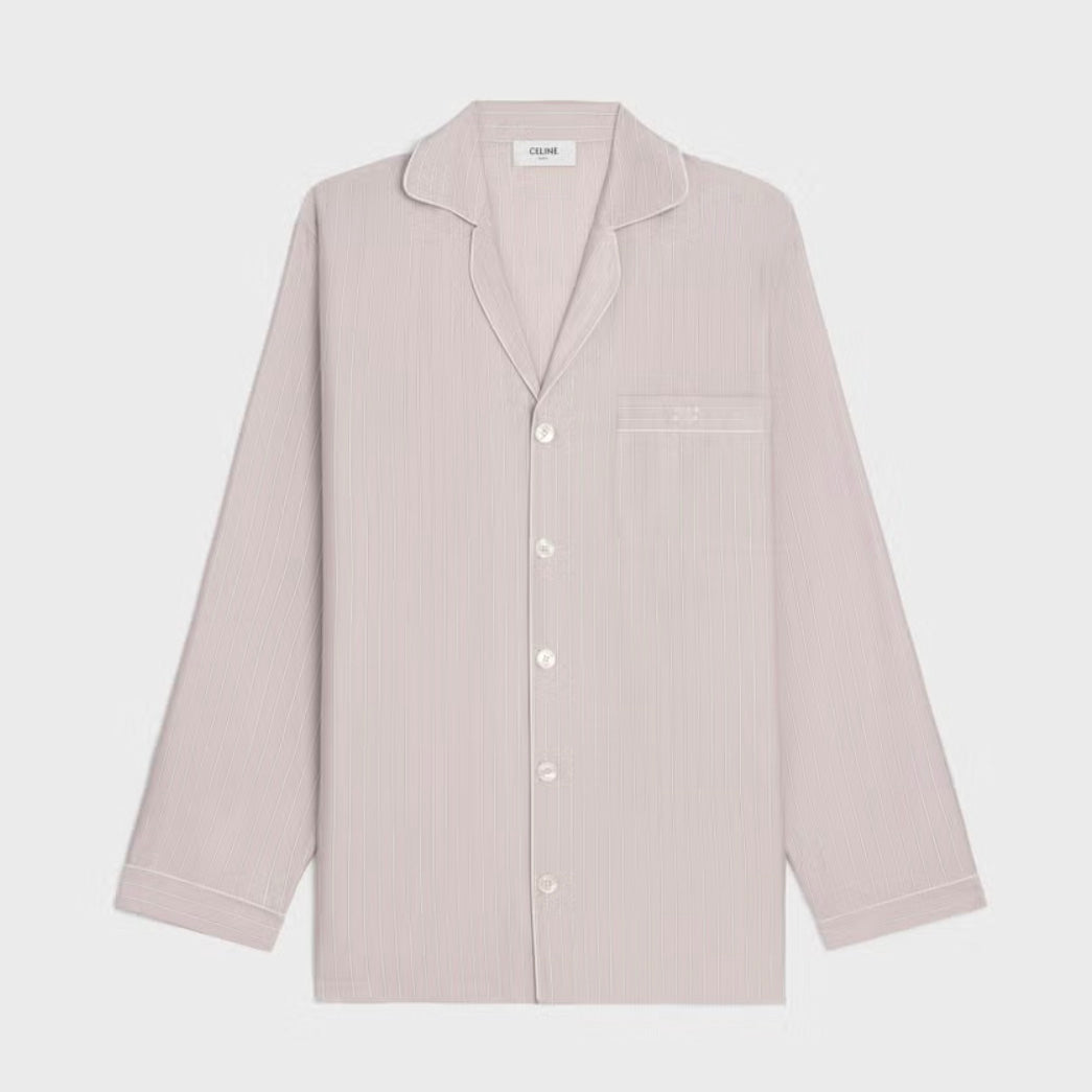 新品 希少 CELINE セリーヌ / 24SS 麻布台ヒルズ限定 トリオンフロゴ入り ストライプシルク パジャマ セットアップ / 長袖シャツ / パンツ / 2C17B948S / 2P26A948S / size 36 (LIGHHT PINK) レディース