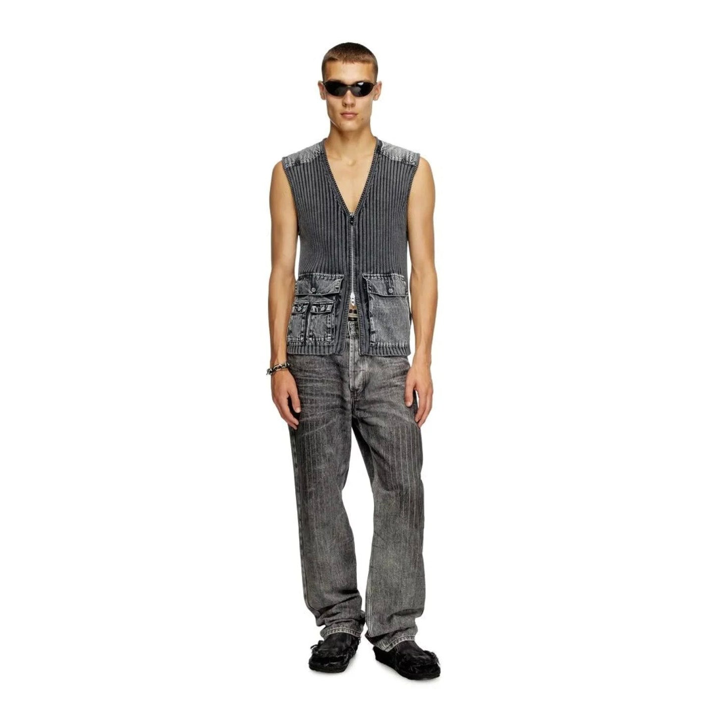 DIESEL ディーゼル / 美品 24AW K-MARGIE リブニット ジップ アップベスト / A168700QMAN / size XS (GRAY)