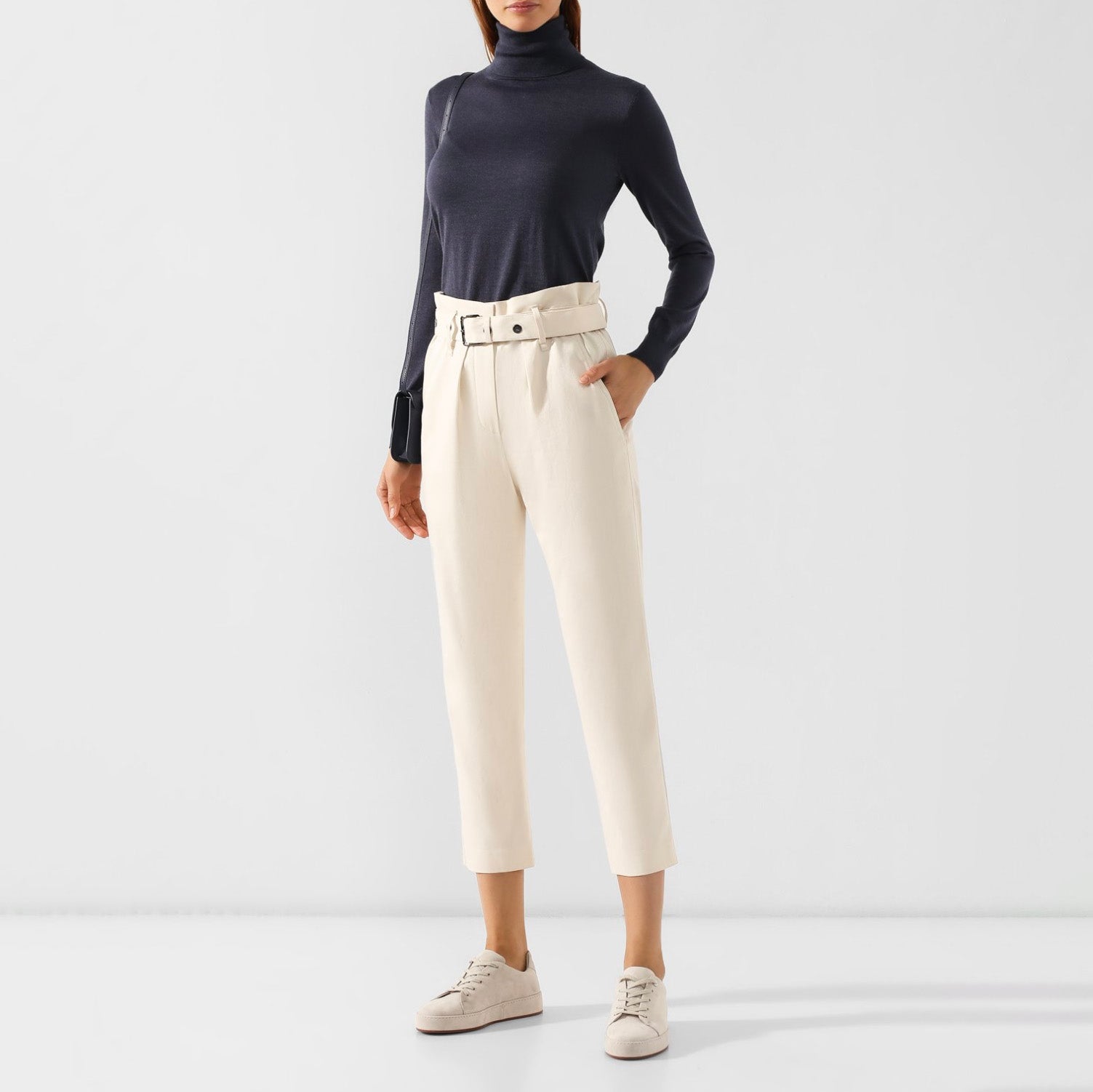 Brunello Cucinelli ブルネロ クチネリ/ 美品 20SS ベルト付きコットンツイルパンツ トラウザーズパンツ/ MA130P7032 / size 40 (IVORY) レディース