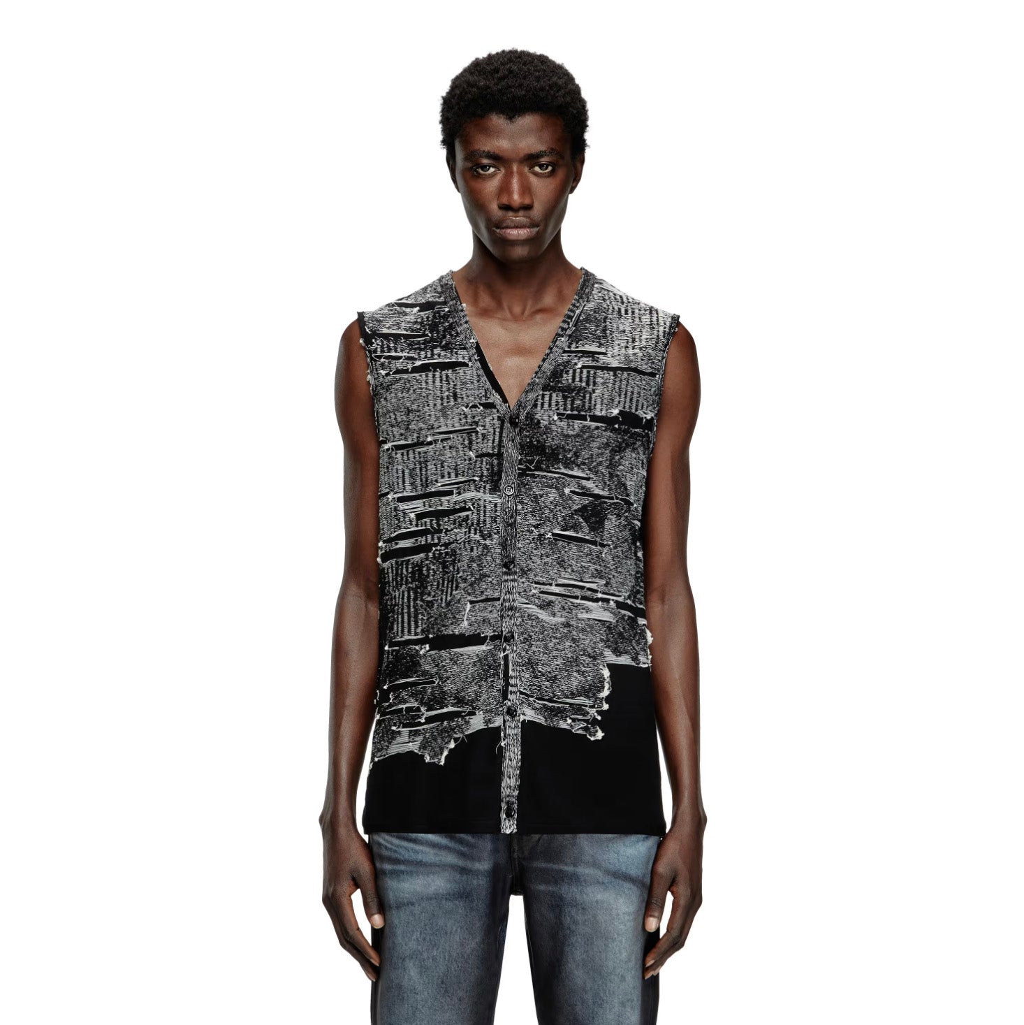 DIESEL ディーゼル / 美品 25SS K-Callisto Vest ダメージ加工 ニット ベスト / size M  (BLACK)