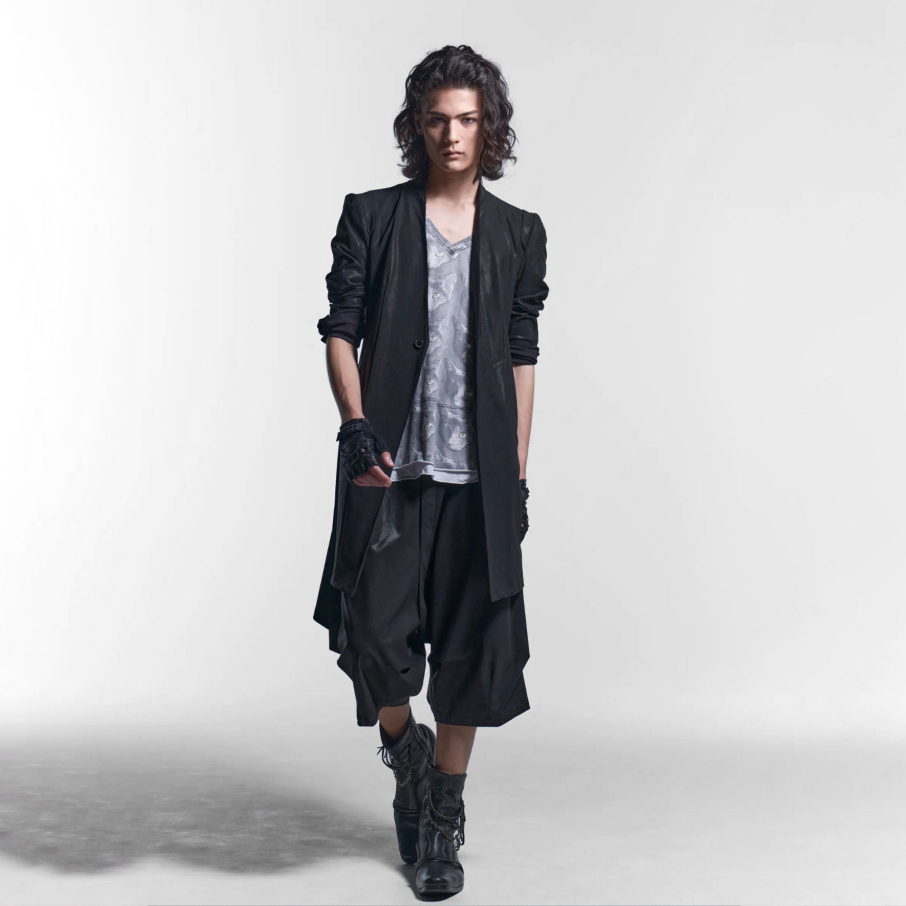 新品 kiryuyrik キリュウキリュウ / 23AW BLACK HONEY CHILI COOKIE コラボ Collarless Flare Jacket ノーカラーフレア ジャケット コート / BHCC-HJ15-007 / size M (BLACK)  123006-alm