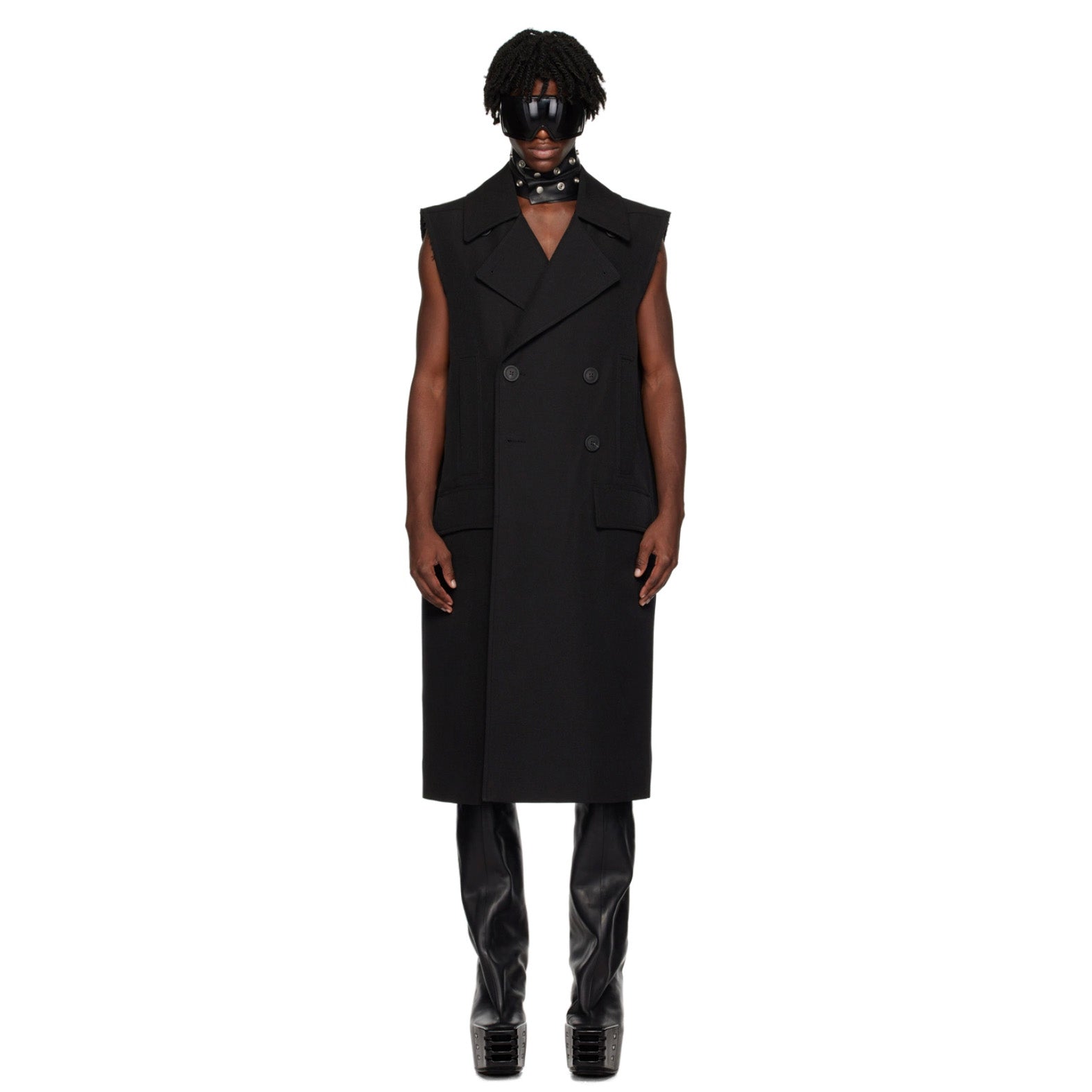 Rick Owens リックオウエンス / 美品 23AW LOXOR 期 / Black Sleeveless Slim Drella Coat コート ノースリーブ ドレラコート / RL02C7952-TWM / size 46 (BLACK) 352082-in-ue