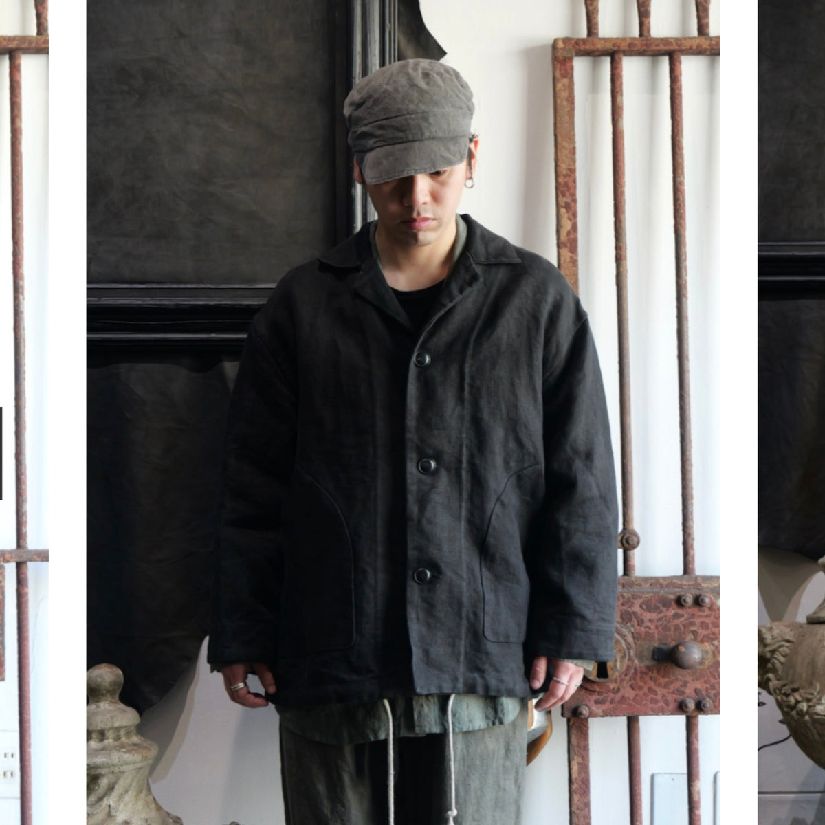 新品 BIEK VERSTAPPEN ビーク フェルスタッペン / 25SS Heavy Belgian Stone Washed Linen Blouson Coat コート / CO06B-U / size S (CARBONE) 123041-alm