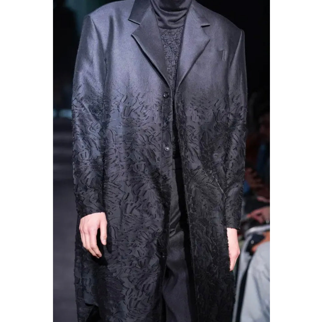 TAAKK ターク / 美品 24AW JACKET LONG SHIRT ウール ジャガード切替 ロング ジャケットシャツ コート / TA24AW-JK005 / size 2 (BLACK) 352124-in-ue