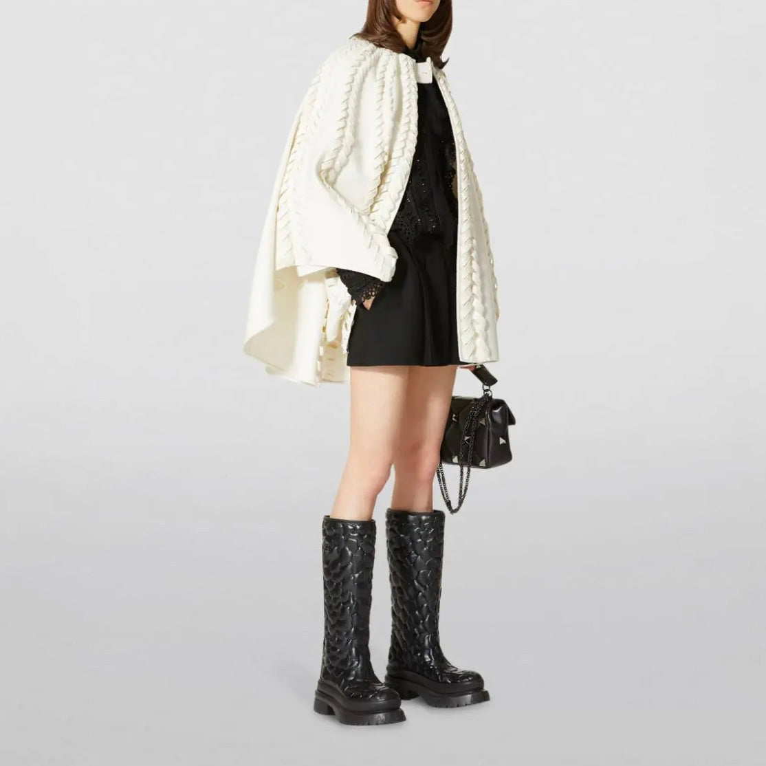 VALENTINO ヴァレンティノ / 美品 21AW ウールカシミア ブレード ケープ アウター / WB0CG2H315E / size M (IVORY) レディース 352134-izm