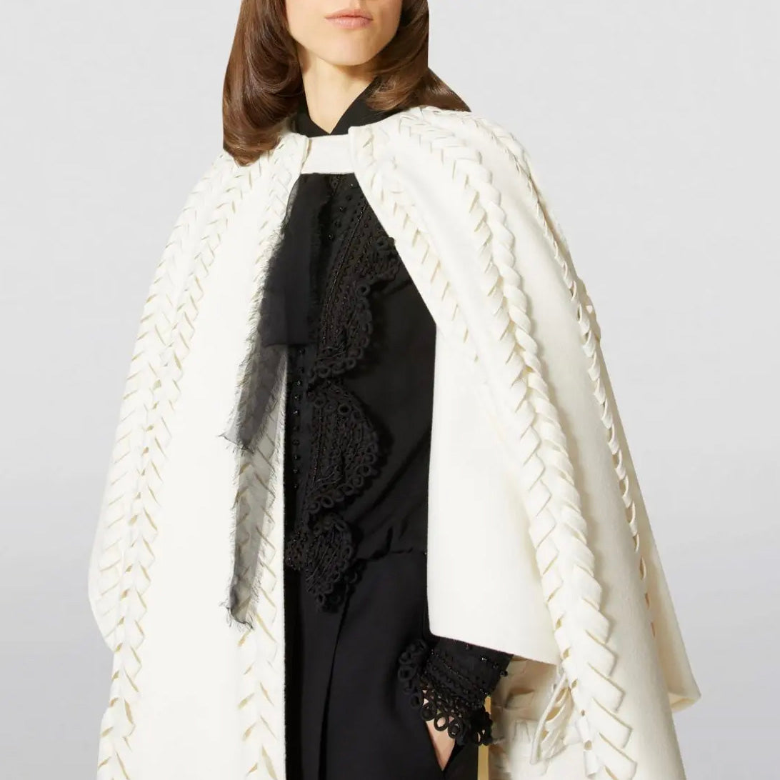 VALENTINO ヴァレンティノ / 美品 21AW ウールカシミア ブレード ケープ アウター / WB0CG2H315E / size M (IVORY) レディース 352134-izm