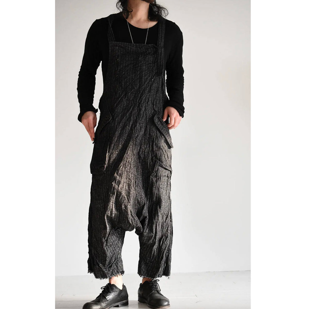 A.F ARTEFACT エーエフ アーティファクト / 美品 20SS Crease Process Overalls サロペット パンツ / size 2 (BLACK) 123076-alm