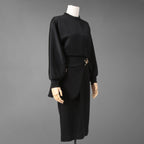 FENDI フェンディ / 22AW ブラックジャージドレス Black Jersey O'Lock Belted Midi Dress / FDB877 / size 40 (BLACK) レディース