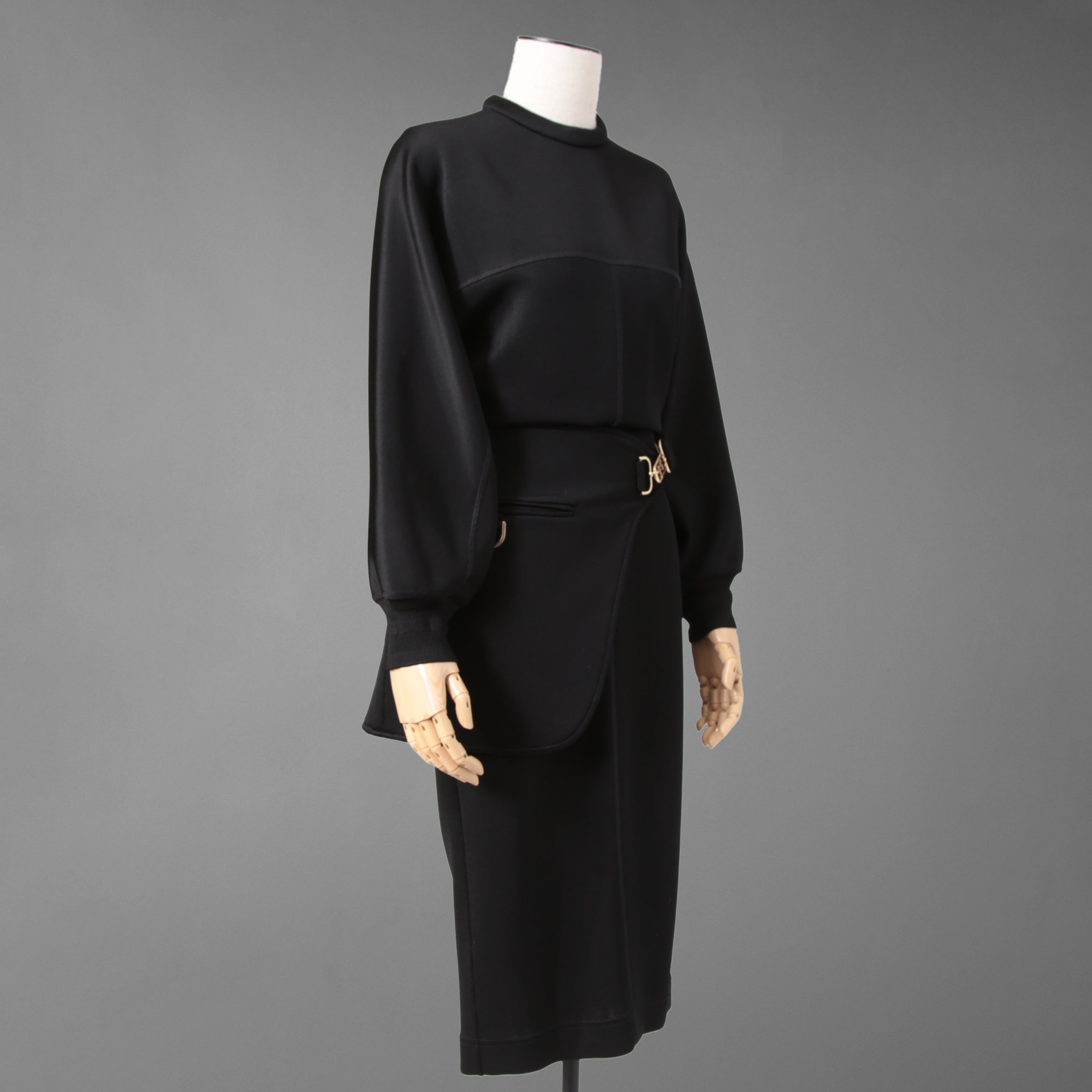FENDI フェンディ / 22AW ブラックジャージドレス Black Jersey O'Lock Belted Midi Dress / FDB877 / size 40 (BLACK) レディース