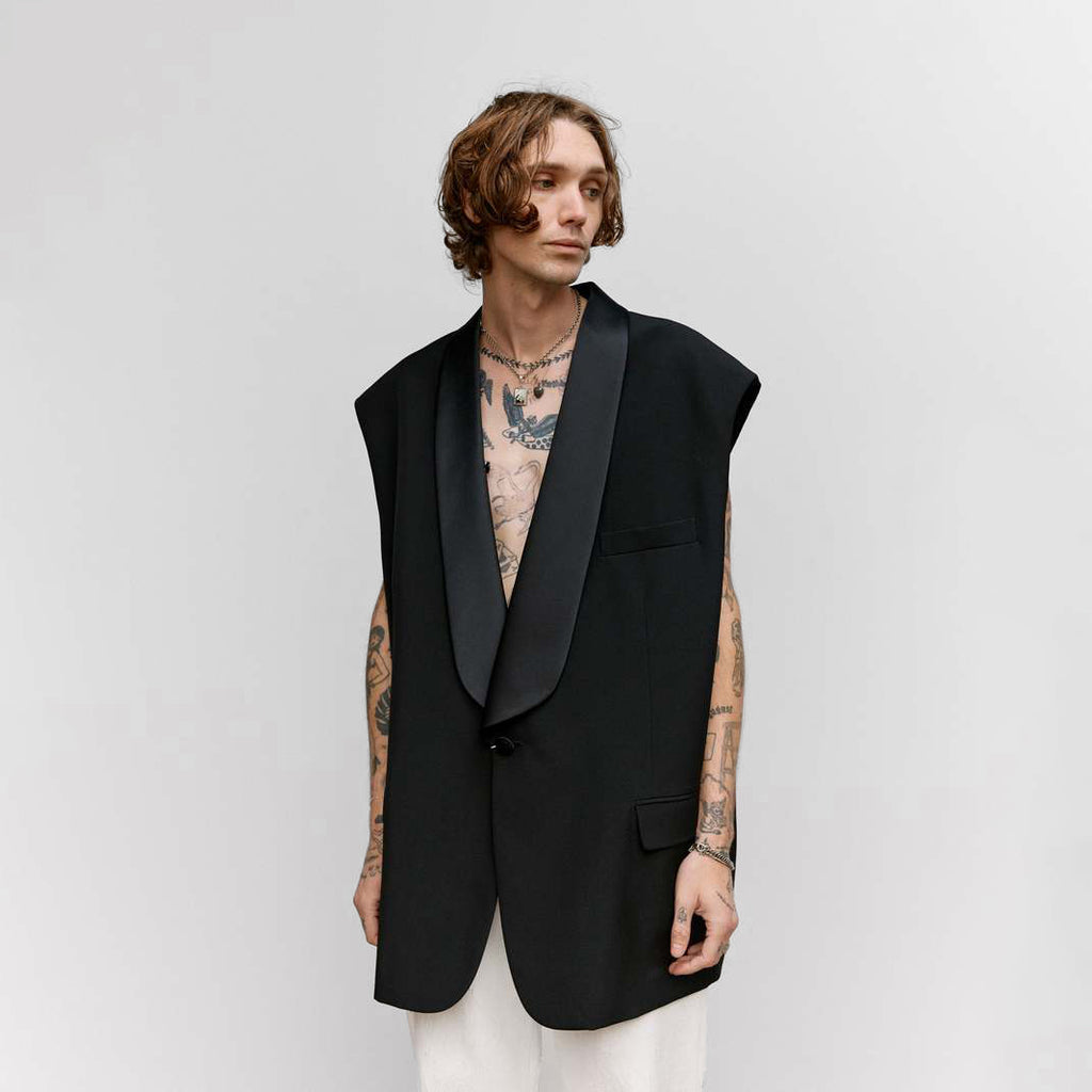 MM6 Maison Margiela メゾン マルジェラ / 24AW 美品 テーラード ベスト サテンラペル / S62FB0069 M35436 / size 36 (BLACK) ユニセックス