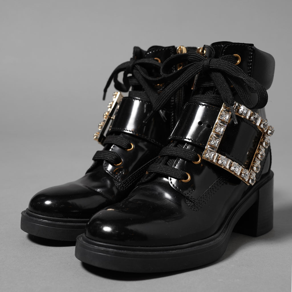 Roger Vivier ロジェ ヴィヴィエ / ヴィヴ レンジャーストラスバックル アンクルブーツ / レースアップブーツ / size 35.5 (22.5cm) BLACK