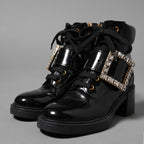 Roger Vivier ロジェ ヴィヴィエ / ヴィヴ レンジャーストラスバックル アンクルブーツ / レースアップブーツ / size 35.5 (23.5cm) BLACK