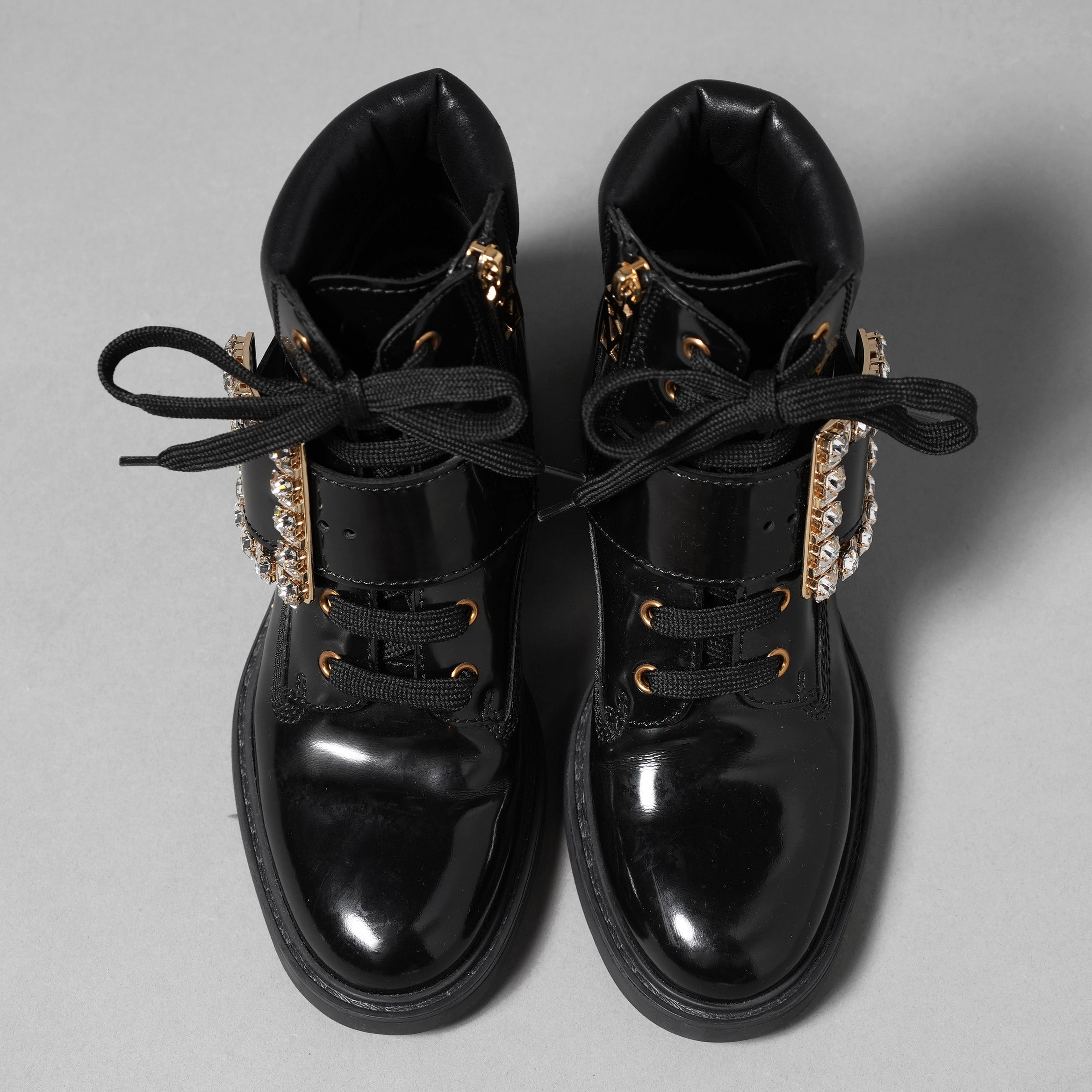 Roger Vivier ロジェ ヴィヴィエ / ヴィヴ レンジャーストラスバックル アンクルブーツ / レースアップブーツ / size 35.5 (23.5cm) BLACK