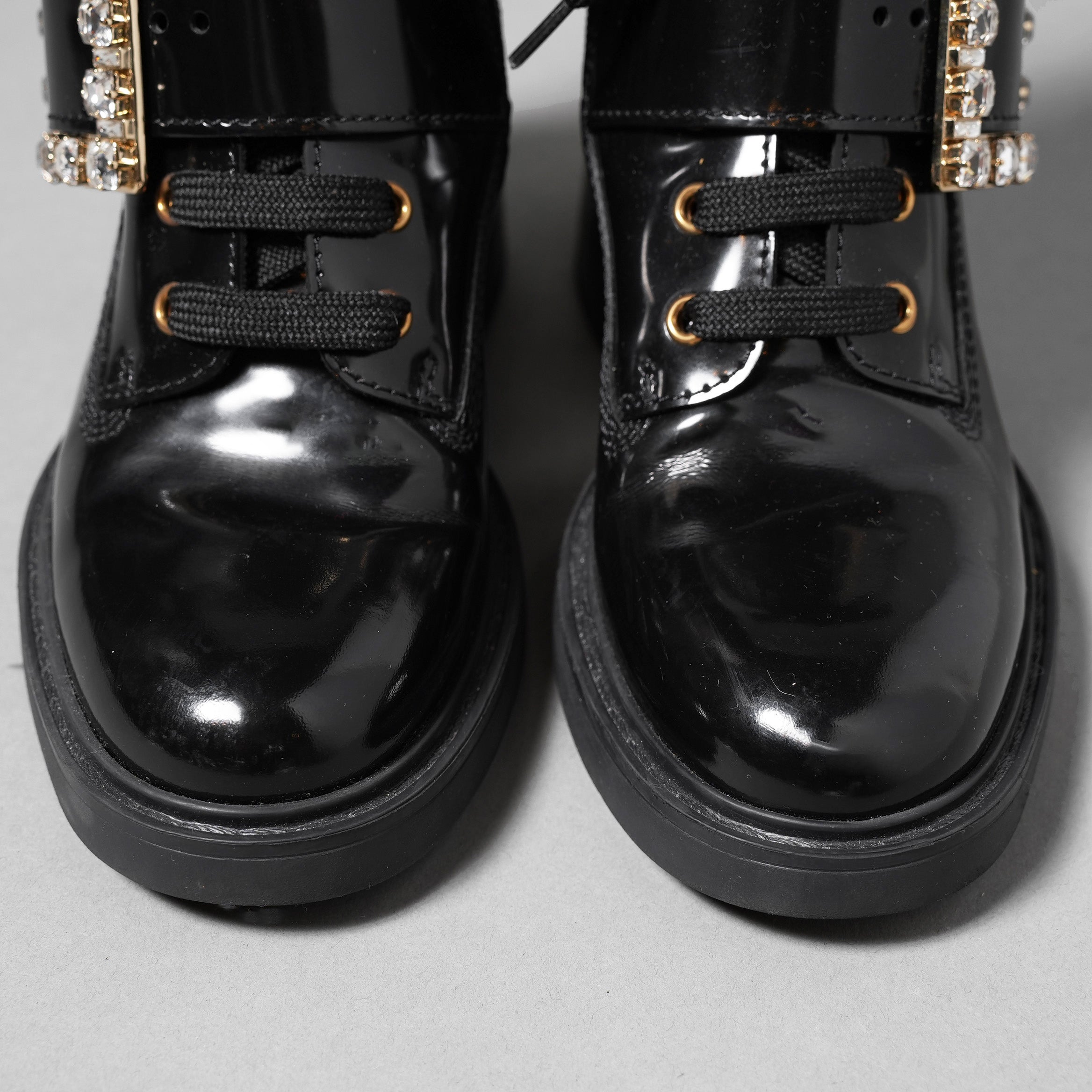 Roger Vivier ロジェ ヴィヴィエ / ヴィヴ レンジャーストラスバックル アンクルブーツ / レースアップブーツ / size 35.5 (23.5cm) BLACK