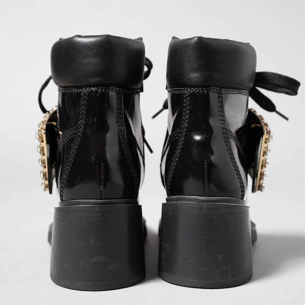 Roger Vivier ロジェ ヴィヴィエ / ヴィヴ レンジャーストラスバックル アンクルブーツ / レースアップブーツ / size 35.5 (22.5cm) BLACK