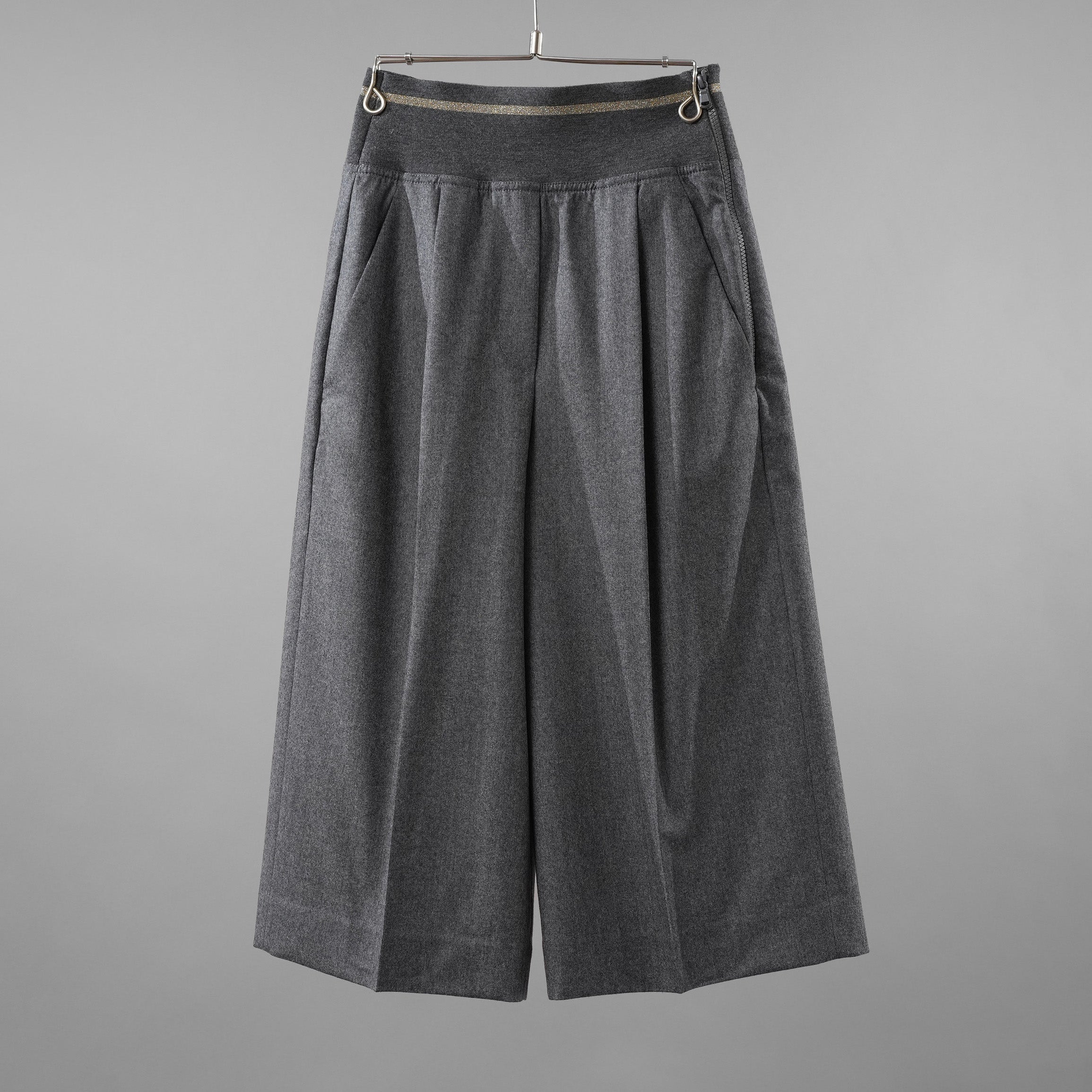 Brunello Cucinelli ブルネロ クチネリ / 美品 20AW ウール ジップアップ アウトタック ワイドレッグ クロップドパンツ / size 40 (GRAY) レディース 35008-izm