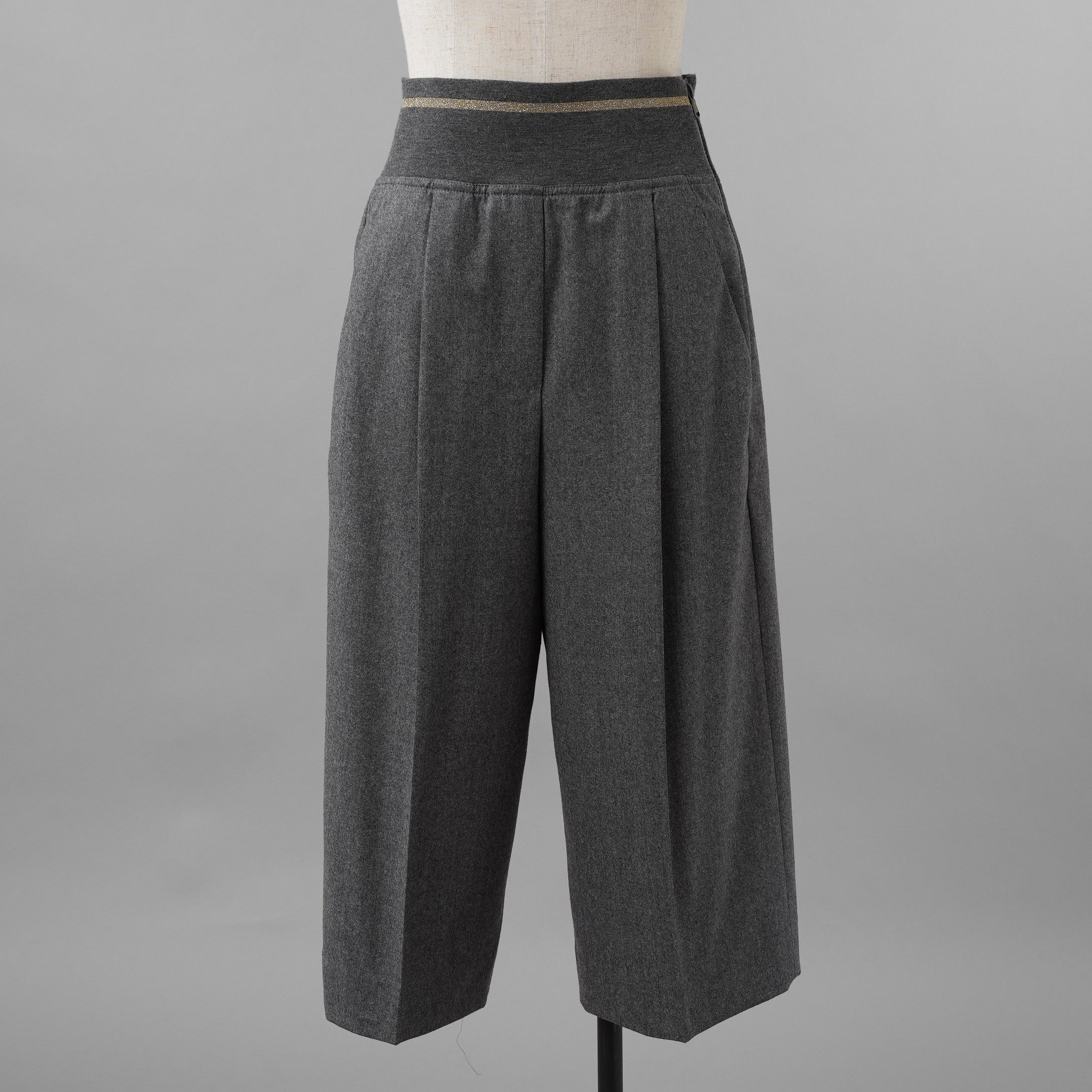 Brunello Cucinelli ブルネロ クチネリ / 美品 20AW ウール ジップアップ アウトタック ワイドレッグ クロップドパンツ / size 40 (GRAY) レディース 35008-izm
