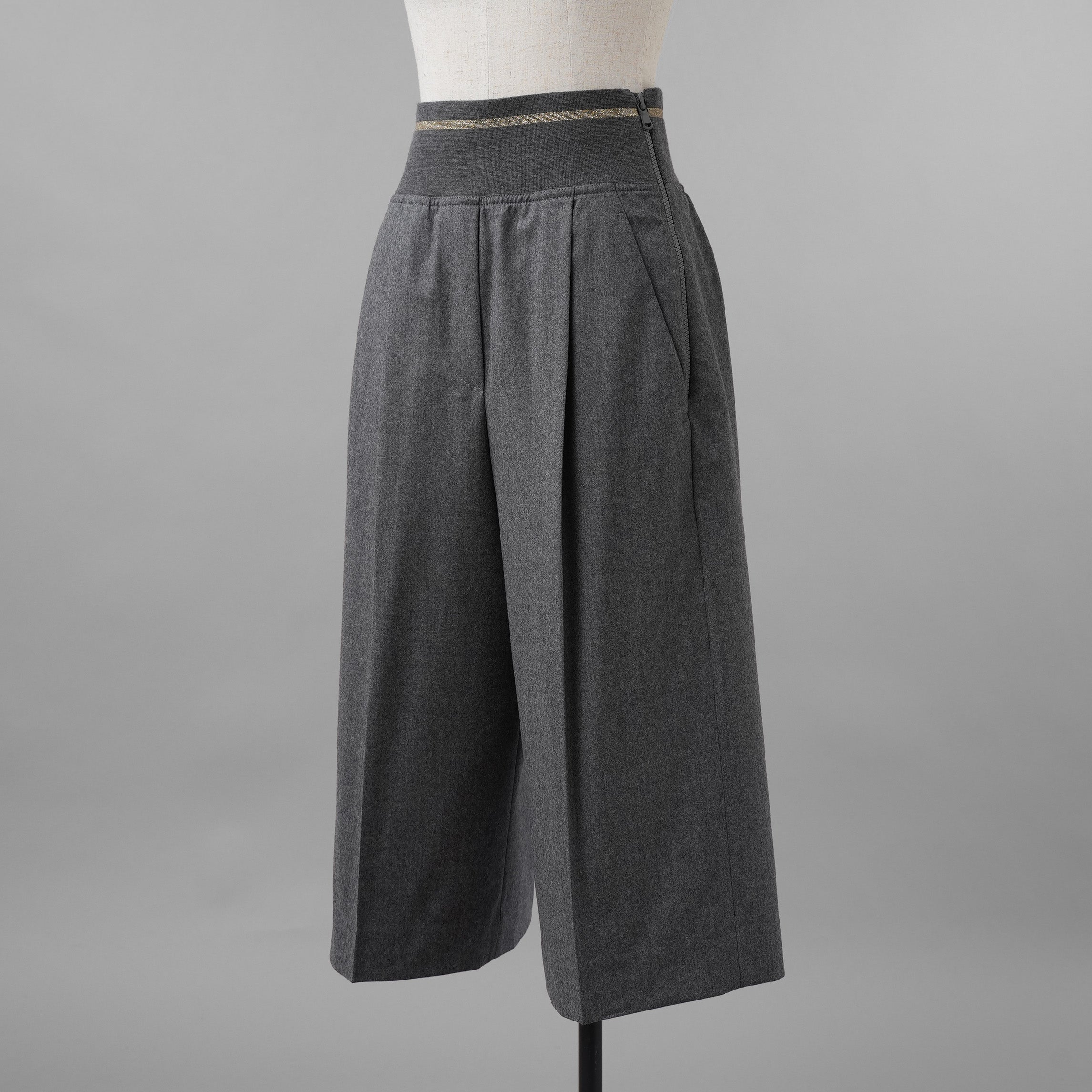 Brunello Cucinelli ブルネロ クチネリ / 美品 20AW ウール ジップアップ アウトタック ワイドレッグ クロップドパンツ / size 40 (GRAY) レディース 35008-izm