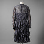 FENDI フェンディ / 19AW 美品 シルクレース インセット 花柄 ワンピース / フリル 長袖ドレス / FDA548 A8E6 / size 40 (NAVY) レディース