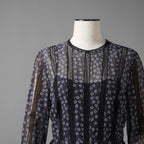 FENDI フェンディ / 19AW 美品 シルクレース インセット 花柄 ワンピース / フリル 長袖ドレス / FDA548 A8E6 / size 40 (NAVY) レディース