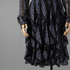 FENDI フェンディ / 19AW 美品 シルクレース インセット 花柄 ワンピース / フリル 長袖ドレス / FDA548 A8E6 / size 40 (NAVY) レディース