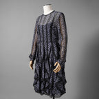 FENDI フェンディ / 19AW 美品 シルクレース インセット 花柄 ワンピース / フリル 長袖ドレス / FDA548 A8E6 / size 40 (NAVY) レディース