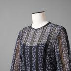 FENDI フェンディ / 19AW 美品 シルクレース インセット 花柄 ワンピース / フリル 長袖ドレス / FDA548 A8E6 / size 40 (NAVY) レディース