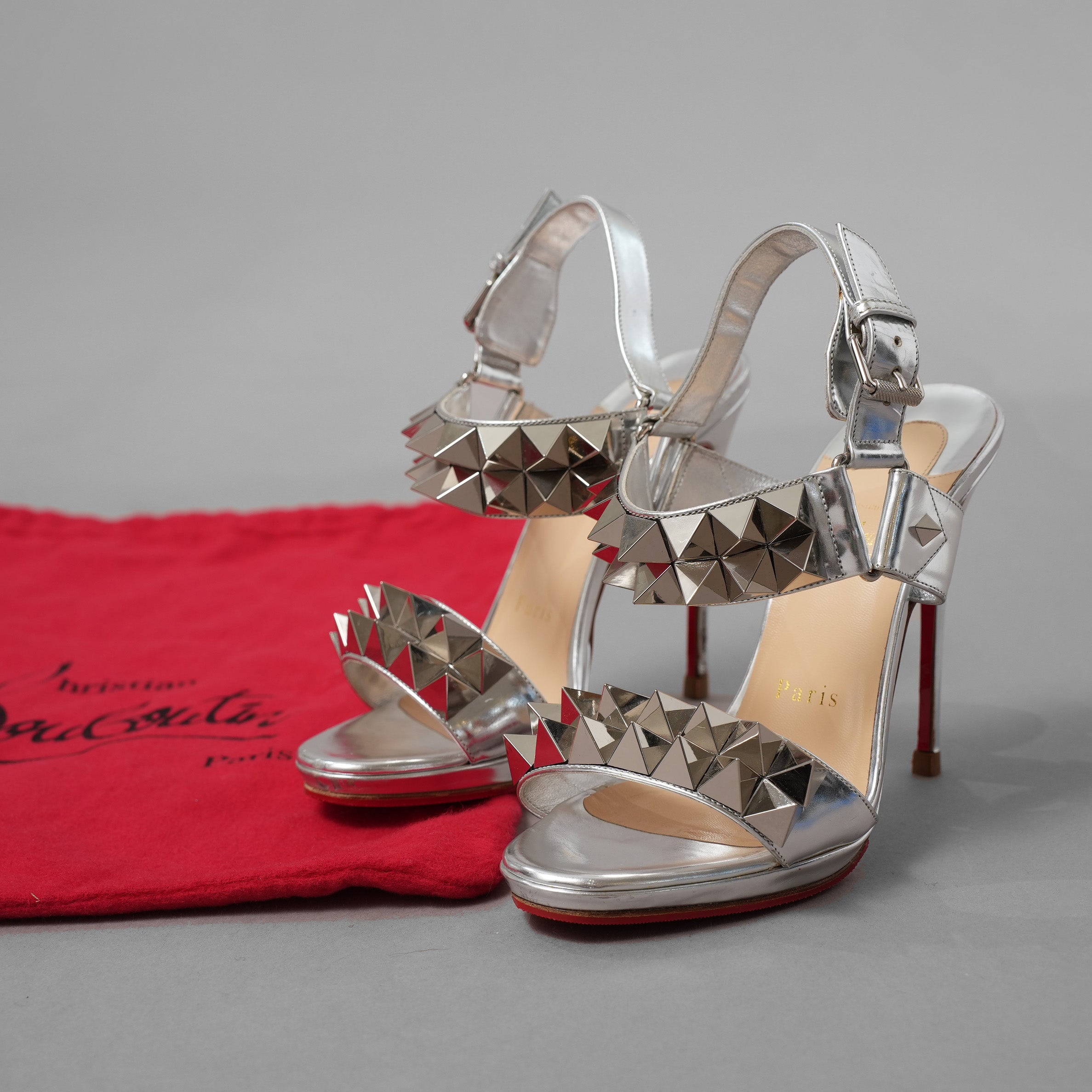 Christian Louboutin クリスチャン ルブタン / 16AW ミランダカー 着用 Miziggoo 120 Specchio Spike Sandals ミジグー 120 スペッキオ スパイク サンダル シューズ / size 35 (22cm) SILVER レディース 352014-izm