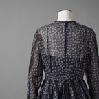 FENDI フェンディ / 19AW 美品 シルクレース インセット 花柄 ワンピース / フリル 長袖ドレス / FDA548 A8E6 / size 40 (NAVY) レディース