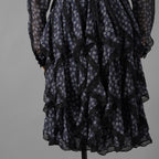 FENDI フェンディ / 19AW 美品 シルクレース インセット 花柄 ワンピース / フリル 長袖ドレス / FDA548 A8E6 / size 40 (NAVY) レディース