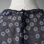 FENDI フェンディ / 19AW 美品 シルクレース インセット 花柄 ワンピース / フリル 長袖ドレス / FDA548 A8E6 / size 40 (NAVY) レディース