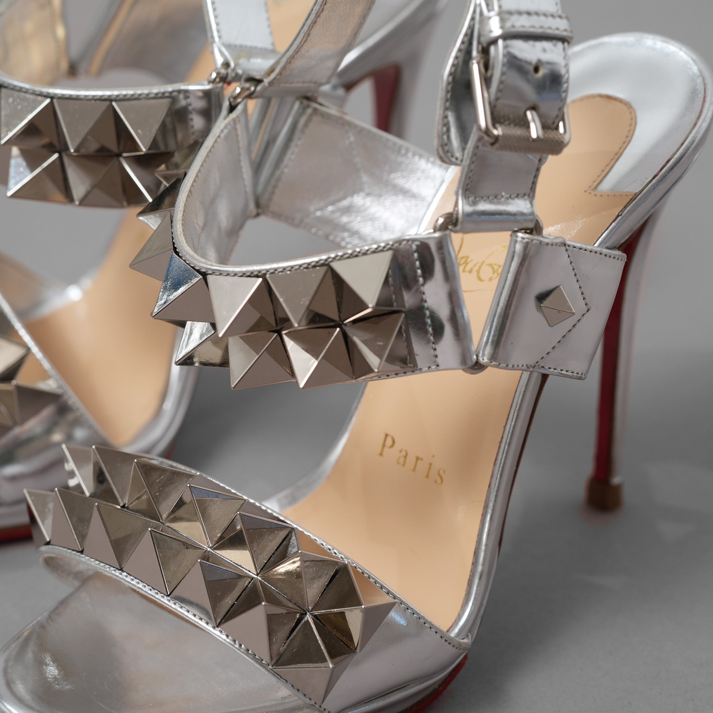 Christian Louboutin クリスチャン ルブタン / 16AW ミランダカー 着用 Miziggoo 120 Specchio Spike Sandals ミジグー 120 スペッキオ スパイク サンダル シューズ / size 35 (22cm) SILVER レディース 352014-izm