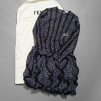 FENDI フェンディ / 19AW 美品 シルクレース インセット 花柄 ワンピース / フリル 長袖ドレス / FDA548 A8E6 / size 40 (NAVY) レディース