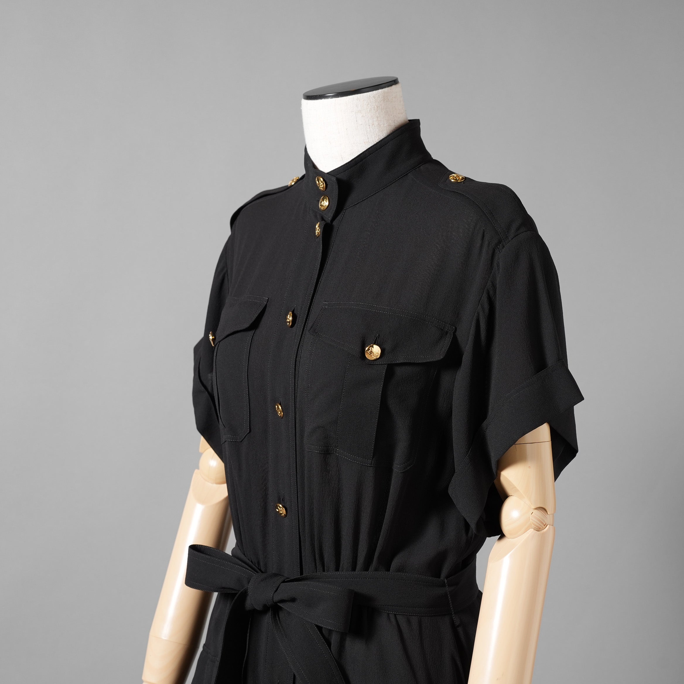 新品 CELINE セリーヌ / 23SS サファリドレス シルクジョーゼット / ロングワンピース / 2R24C856C / size 38 (BLACK) レディース