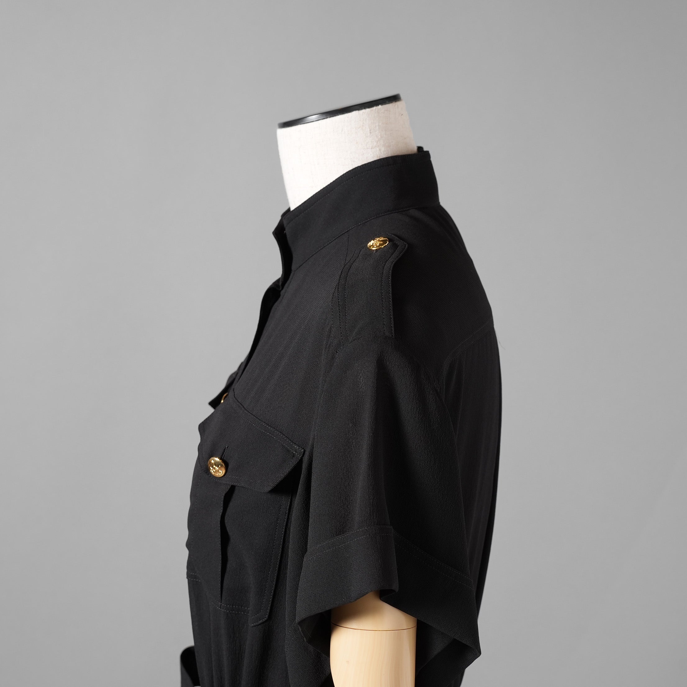 新品 CELINE セリーヌ / 23SS サファリドレス シルクジョーゼット / ロングワンピース / 2R24C856C / size 38 (BLACK) レディース