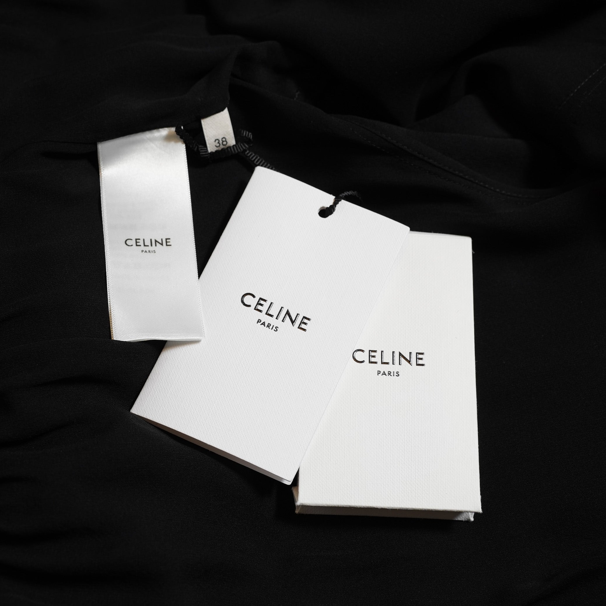 新品 CELINE セリーヌ / 23SS サファリドレス シルクジョーゼット / ロングワンピース / 2R24C856C / size 38 (BLACK) レディース