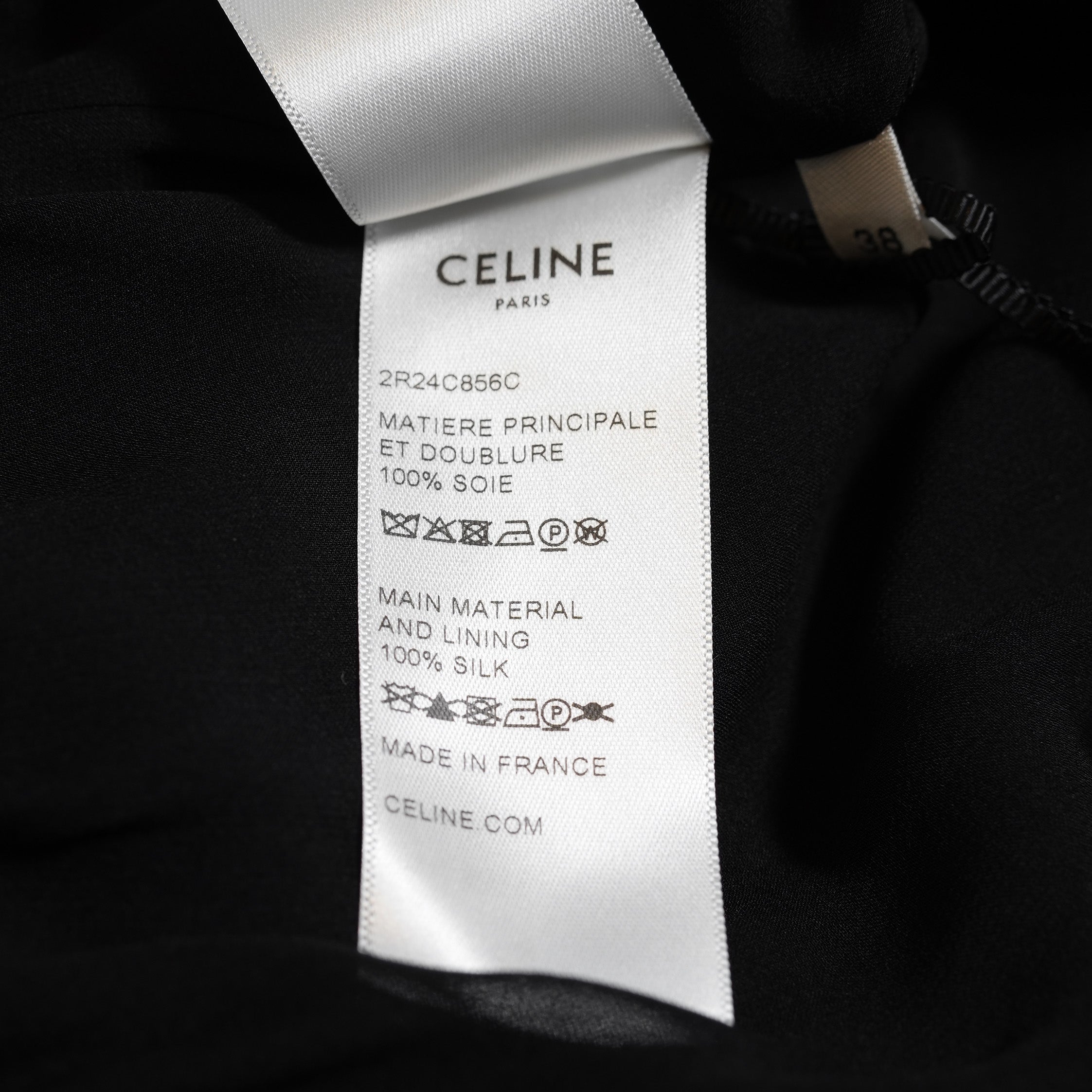 新品 CELINE セリーヌ / 23SS サファリドレス シルクジョーゼット / ロングワンピース / 2R24C856C / size 38 (BLACK) レディース