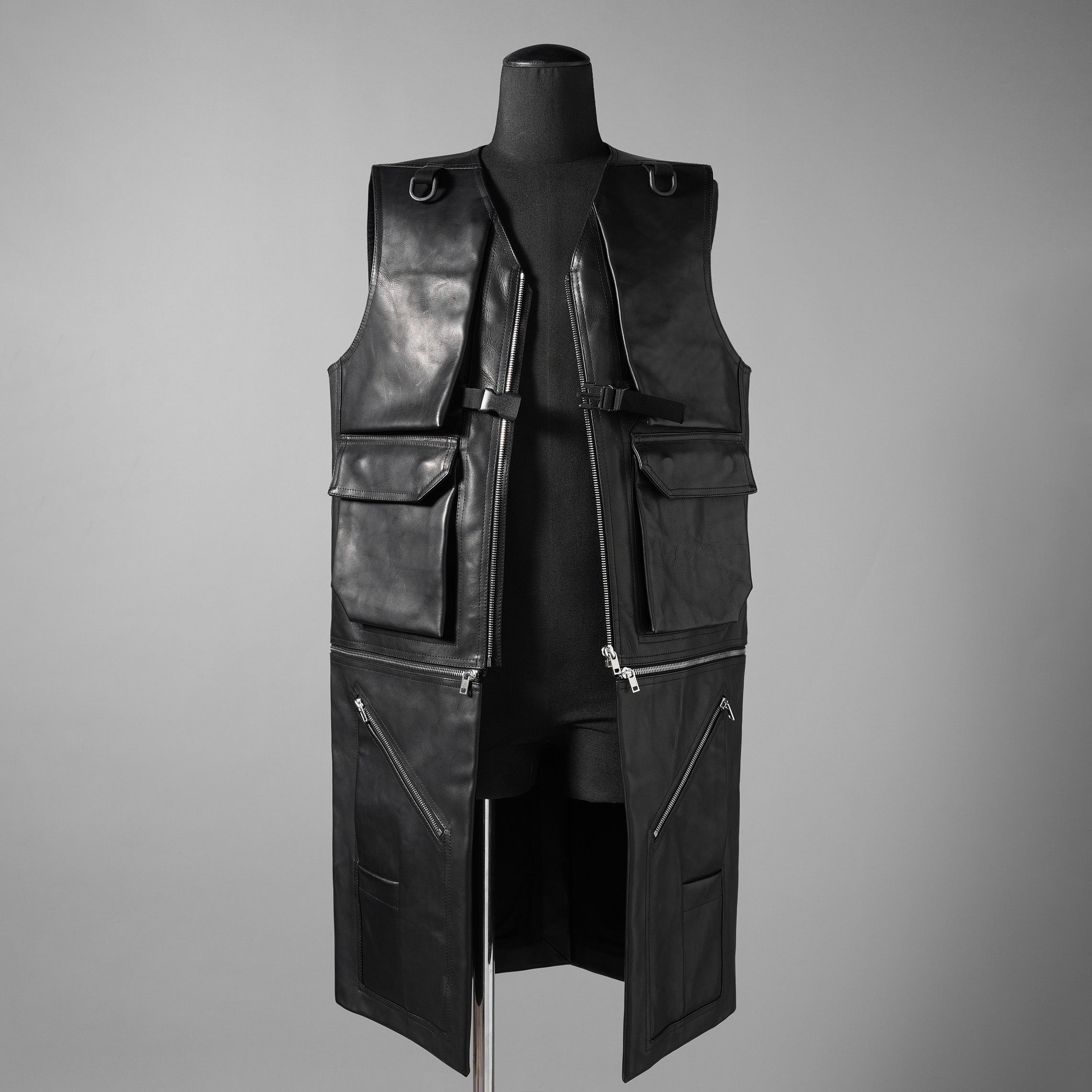 RICK OWENS リックオウエンス / 24AW 美品 Porterville Utility Leather Vest カーフレザー ベスト/ RR02D6911 LOO / size 46 (BLACK)
