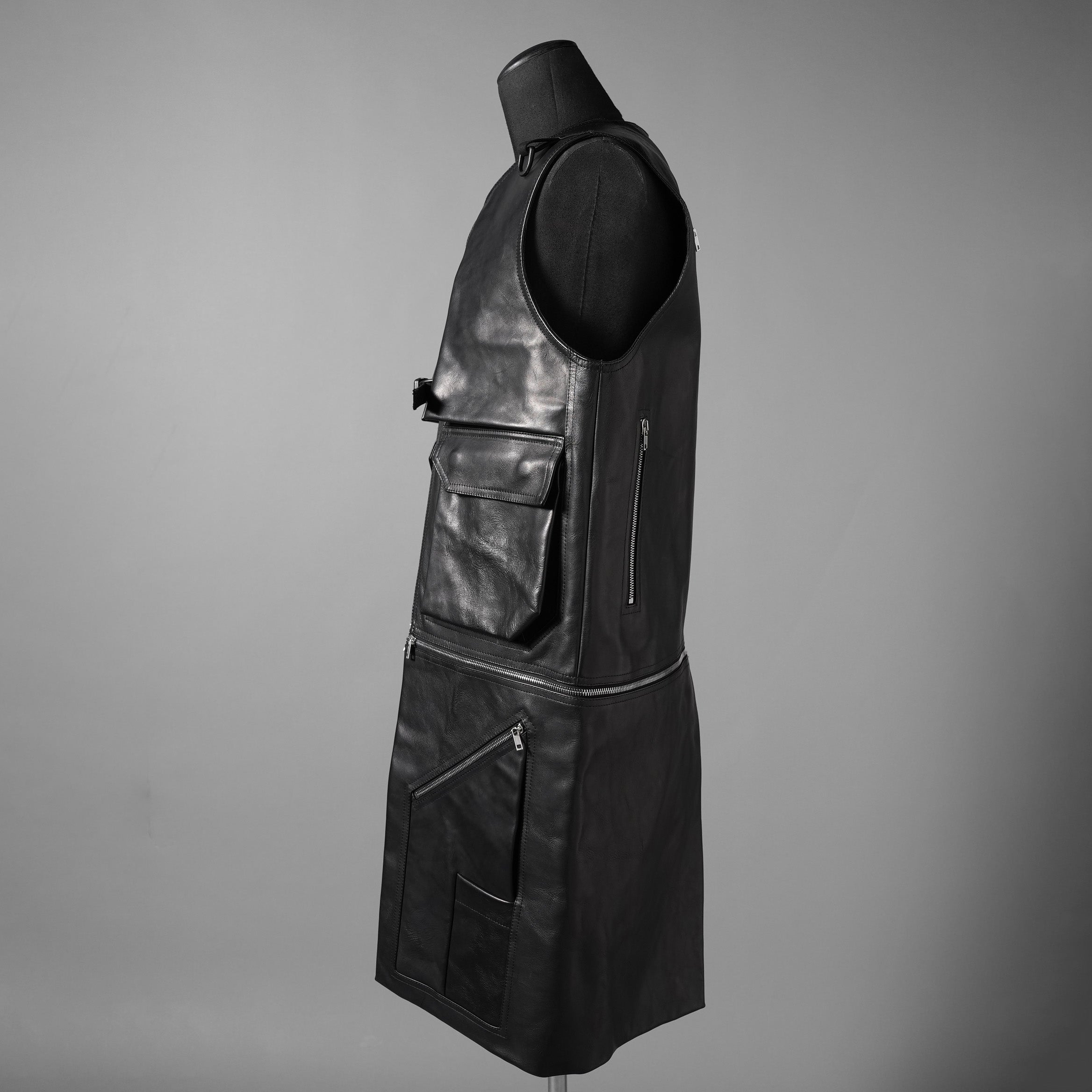 RICK OWENS リックオウエンス / 24AW 美品 Porterville Utility Leather Vest カーフレザー ベスト/ RR02D6911 LOO / size 46 (BLACK)