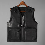 RICK OWENS リックオウエンス / 24AW 美品 Porterville Utility Leather Vest カーフレザー ベスト/ RR02D6911 LOO / size 46 (BLACK)