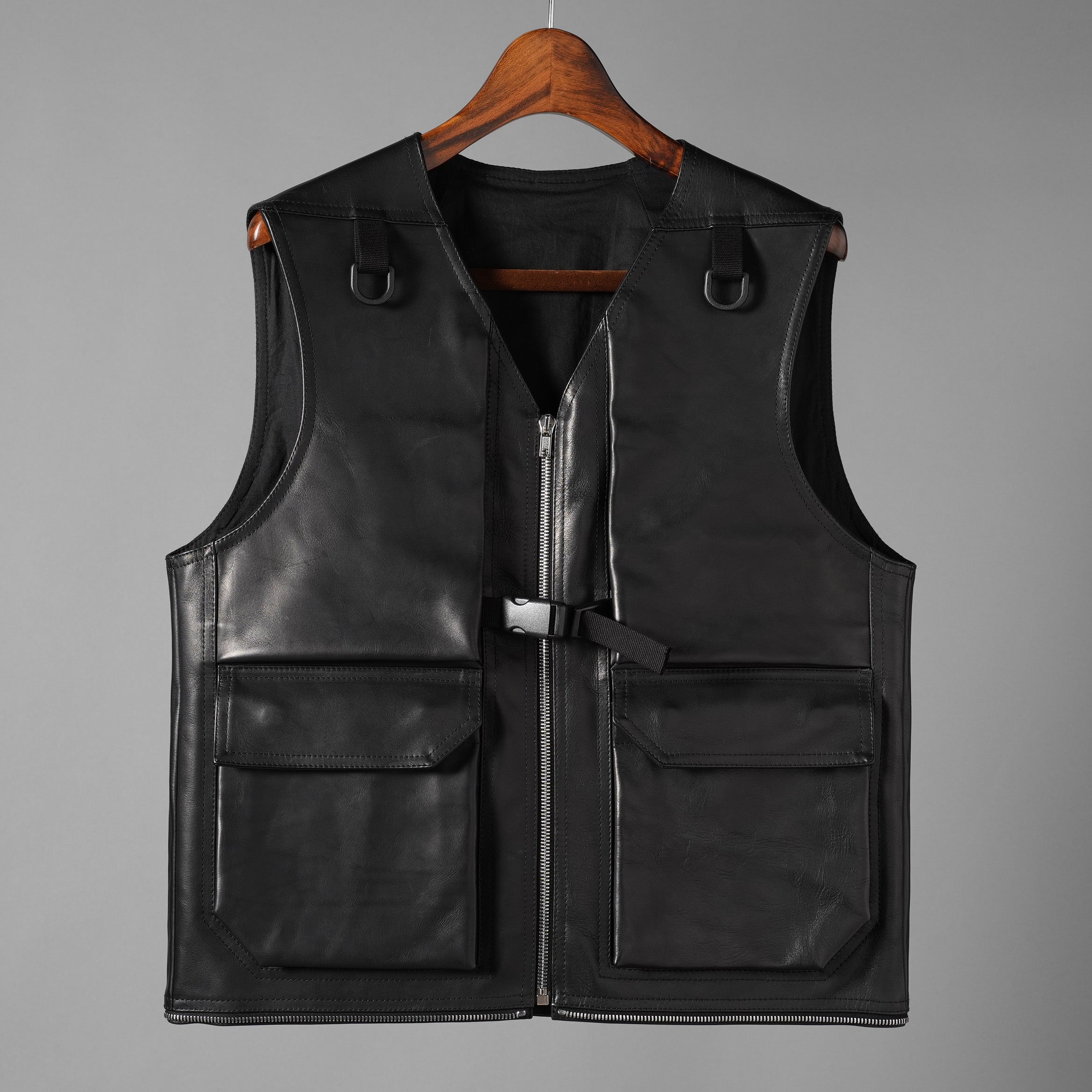 RICK OWENS リックオウエンス / 24AW 美品 Porterville Utility Leather Vest カーフレザー ベスト/ RR02D6911 LOO / size 46 (BLACK)